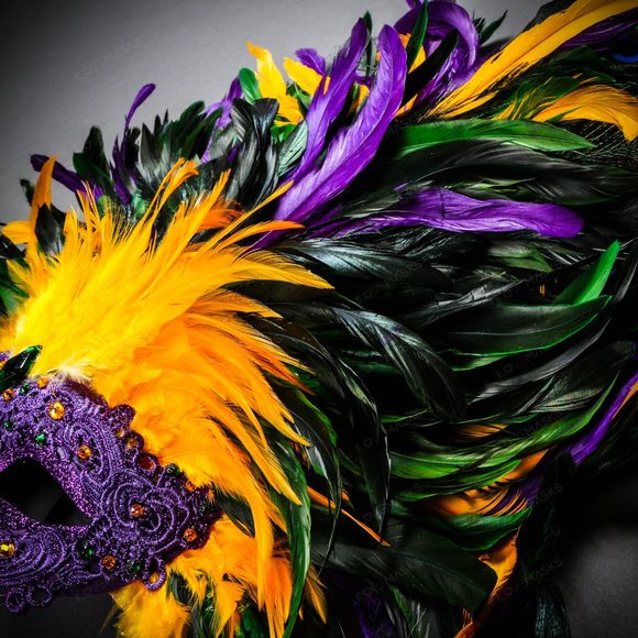 Luxury Women Carnival Masquerade Ball Mardi Gras Large Top Feather Venetian Mask - Picture 4 of 5
